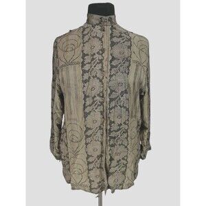 PLATINUM DOROTHY SCHOELEN Women Button Up Tunic Top Size L Floral Metallic 214P